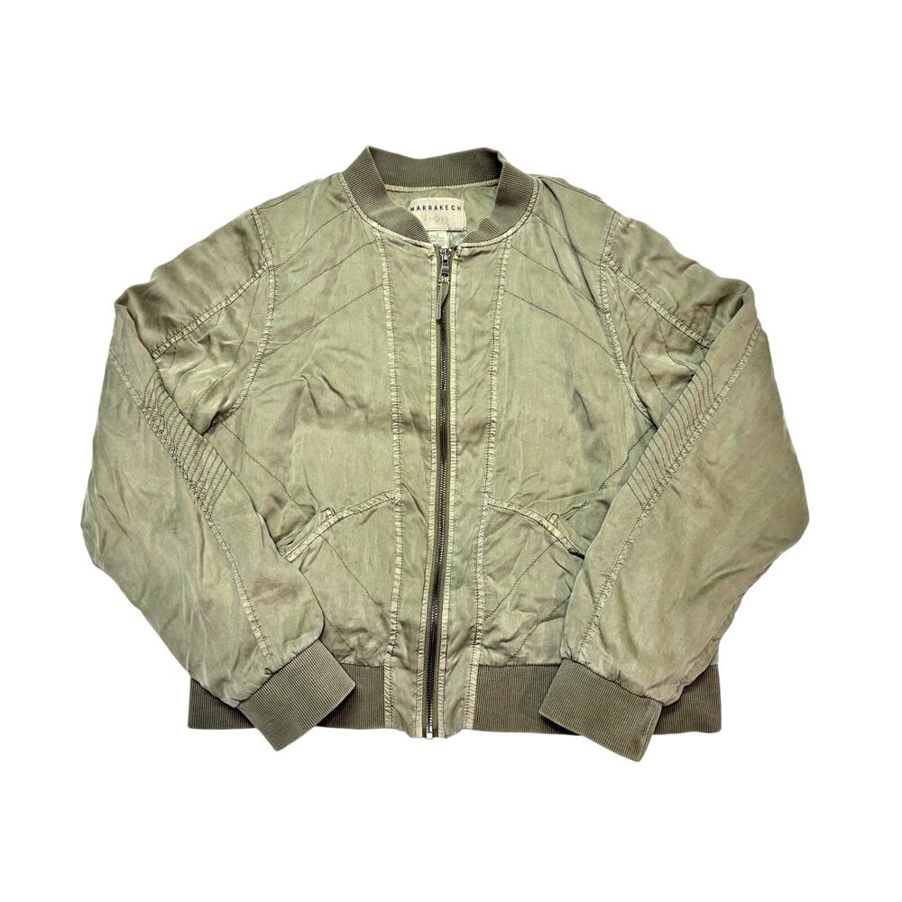 Marrakech Bomber Jacket Women's Medium Olive Green Distressed Full Zip Grunge